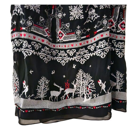 Marc By Marc Jacobs Silk Dress Sz 4 Embroidered Lined Reindeer Christmas Festive - Picture 5 of 9